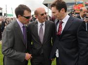 25 June 2011; Aidan O'Brien, left, trainer of Misty For Me, speaks to owner Michael Tabor and Paul Smith, right, son of Derrick Smith. Horse Racing, The Curragh Racecourse, The Curragh, Co. Kildare. Picture credit: Ray Lohan / SPORTSFILE