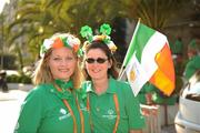 25 June 2011; Kerry Lawless, left, Finglas South, and Lorraine O’Keeffe, Malahide, Co. Dublin, at the opening ceremony. 2011 Special Olympics World Summer Games, Opening Ceremony, Panathenaikon Stadium, Athens, Greece. Picture credit: Ray McManus / SPORTSFILE