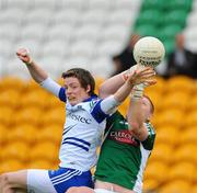 25 June 2011; Conor McManus, Monaghan, challenges Offaly goalkeeper Alan Mulhall for the ball. GAA Football All-Ireland Senior Championship Qualifier Round 1, Offaly v Monaghan, O'Connor Park, Tullamore, Co. Offaly. Picture credit: Dáire Brennan / SPORTSFILE