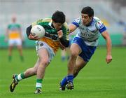 25 June 2011; Bernard Allen, Offaly, in action against Conor Galligan, Monaghan. GAA Football All-Ireland Senior Championship Qualifier Round 1, Offaly v Monaghan, O'Connor Park, Tullamore, Co. Offaly. Picture credit: Dáire Brennan / SPORTSFILE