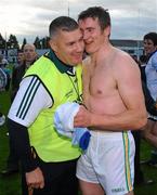 25 June 2011; Offaly manager Tom Cribbin celebrates with Ciarán McManus after the game. GAA Football All-Ireland Senior Championship Qualifier Round 1, Offaly v Monaghan, O'Connor Park, Tullamore, Co. Offaly. Picture credit: Dáire Brennan / SPORTSFILE
