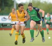 26 June 2011; Lisa Jacob, Ireland, in action against Lenise Marais, South Africa. ESB Electric Ireland Champions Challenge Finals, Ireland v South Africa, National Hockey Stadium, UCD, Belfield, Co. Dublin. Picture credit: Ray Lohan / SPORTSFILE