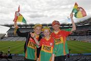 26 June 2011; Carlow supporters, from left, Lauren Doyle, age 10, Alisha Doyle, age 8, and Conor Doyle, age 11, from Rathvilly, Co. Carlow, at the Leinster GAA Senior Football Championship Semi-Finals. Croke Park, Dublin. Photo by Sportsfile