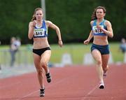 26 June 2011; Hannah Lewis, left, North Down A.C., Co. Down, is chased to the line by eventual winner Steffi Creaner, right, Celtic DCH A.C., Dublin, in the U23 Women's 200m race during the Woodie’s DIY Junior and U23 Championships. Tullamore Harriers AC, Tullamore, Co. Offaly. Picture credit: Barry Cregg / SPORTSFILE