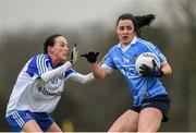 29 January 2017; Lyndsey Davey of Dublin in action against Rebecca McKenna of Monaghan during the Lidl Ladies Football National League Round 1 match between Dublin and Monaghan at Naomh Mearnóg in Portmarnock, Co Dublin. Photo by David Fitzgerald/Sportsfile