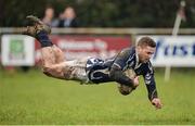 29 January 2017; Logan Nicholson of Portlaoise RFC scores his side's first try of the match during the Bank of Ireland Provincial Towns Cup Round 2 match between Portarlington RFC and Portlaoise RFC at Portarlington RFC in Portarlington, Co Laois. Photo by Seb Daly/Sportsfile