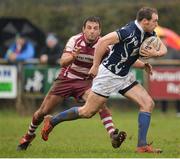 29 January 2017; Gavin Thompson of Portlaoise RFC is tackled by Armand Smit of Portarlington RFC during the Bank of Ireland Provincial Towns Cup Round 2 match between Portarlington RFC and Portlaoise RFC at Portarlington RFC in Portarlington, Co Laois. Photo by Seb Daly/Sportsfile