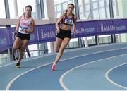 29 January 2017; Sharlene Mawdsley of Newport A.C., Co Mayo, right, on her way to winning her Junior Women's 200m heat ahead of Rhianna McCarthy of Crusaders A.C., Co Dubin, during the Irish Life Health National Junior & U23 Indoor Championships at AIT International Arena in Athlone, Co Westmeath. Photo by Sam Barnes/Sportsfile