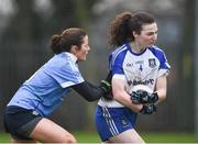 29 January 2017; Lianne Ward of Monaghan in action against Olivia Leonard of Dublin during the Lidl Ladies Football National League Round 1 match between Dublin and Monaghan at Naomh Mearnóg in Portmarnock, Co Dublin. Photo by David Fitzgerald/Sportsfile