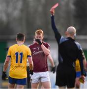 29 January 2017; Declan Kyne of Galway receives a red card from referee Liam Devenney during the Connacht FBD League Final match between Roscommon and Galway at Kiltoom in Co Roscommon. Photo by Stephen McCarthy/Sportsfile