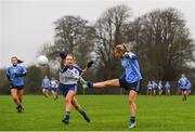 29 January 2017; Kate McKenna of Dublin in action against Eimear McAnespie of Monaghan during the Lidl Ladies Football National League Round 1 match between Dublin and Monaghan at Naomh Mearnóg in Portmarnock, Co Dublin. Photo by David Fitzgerald/Sportsfile
