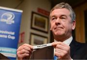 29 January 2017; Leinster Rugby President Frank Doherty holds the team name of Portlaoise during the Bank of Ireland Provincial Towns Cup Round 2 Draw at Portarlington RFC in Portarlington, Co Laois. Photo by Seb Daly/Sportsfile