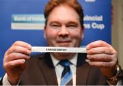 29 January 2017; Former Leinster Rugby president Robert McDermott hold the team name of Enniscorthy during the Bank of Ireland Provincial Towns Cup Round 2 Draw at Portarlington RFC in Portarlington, Co Laois. Photo by Seb Daly/Sportsfile
