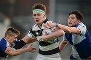 29 January 2017; Ruadhan Byron of Belvedere College is tackled by Will Hennessy, left, and Zola Henry of St Andrew's College during the Bank of Ireland Leinster Schools Senior Cup Round 1 match between St Andrew’s College and Belvedere College at Donnybrook Stadium in Dublin. Photo by Daire Brennan/Sportsfile