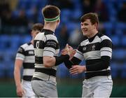 29 January 2017; Ruadhan Byron, left, and Harry Beggy of Belvedere College celebrate after the Bank of Ireland Leinster Schools Senior Cup Round 1 match between St Andrew’s College and Belvedere College at Donnybrook Stadium in Dublin. Photo by Daire Brennan/Sportsfile