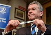 29 January 2017; Leinster Rugby President Frank Doherty holds the team name of Cill Dara during the Bank of Ireland Provincial Towns Cup Round 2 Draw at Portarlington RFC in Portarlington, Co Laois. Photo by Seb Daly/Sportsfile