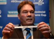 29 January 2017; Former Leinster Rugby president Robert McDermott holds the team name of Arklow during the Bank of Ireland Provincial Towns Cup Round 2 Draw at Portarlington RFC in Portarlington, Co Laois. Photo by Seb Daly/Sportsfile