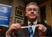 29 January 2017; Leinster Rugby President Frank Doherty holds the team name of North Kildare during the Bank of Ireland Provincial Towns Cup Round 2 Draw at Portarlington RFC in Portarlington, Co Laois. Photo by Seb Daly/Sportsfile