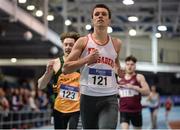 29 January 2017; Kevin Woods of Crusaders A.C., Co Dublin, on his way to winning Men U23 800m during the Irish Life Health National Junior & U23 Indoor Championships at AIT International Arena in Athlone, Co Westmeath. Photo by Sam Barnes/Sportsfile