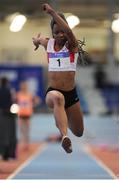 29 January 2017; Solage Diogo of Galway City Harriers, Co Galway, on her way to winning the Women U23 Triple Jump during the Irish Life Health National Junior & U23 Indoor Championships at AIT International Arena in Athlone, Co Westmeath. Photo by Sam Barnes/Sportsfile
