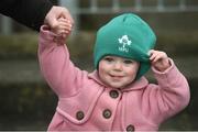 30 January 2017; Saoirse Davey, age 1, whose father is a Blackrock College alumnus, attends her first rugby match during the Bank of Ireland Leinster Schools Senior Cup Round 1 match between The King’s Hospital and Blackrock College RFC at Donnybrook Stadium the in Donnybrook, Dublin. Photo by Cody Glenn/Sportsfile
