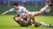 30 January 2017; Patrick Patterson of Blackrock College is tackled by Fionn O'Loughlin of The King's Hospital during the Bank of Ireland Leinster Schools Senior Cup Round 1 match between The King’s Hospital and Blackrock College RFC at Donnybrook Stadium in Donnybrook, Dublin. Photo by Cody Glenn/Sportsfile
