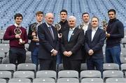 30 January 2017; AIB, sponsor to both the GAA and Camogie Club Championships, today honoured eleven club players from camogie, football and hurling at the AIB Provincial Club Player of the Year awards as voted for by the Irish sports media. Pictured are, front row, from left, Denis O’Callaghan, Head of Retail Banking, AIB, Aogán Ó Fearghail, President of the GAA and Brian Keating, Group Propositions & Brands Director, AIB. Back row, from left, Leinster footballer of the year Diarmuid Connolly from St Vincent's, Leinster hurler of the year Con O'Callaghan from Cuala, Munster footballer of the year Daithí Casey from Dr Crokes, Ulster footballer of the year Chrissy McKaigue from Slaughtneil and Ulster hurler of the year Cormac O'Doherty from Slaughtneil. For exclusive content and behind the scenes action from the Club Championships follow AIB GAA on Twitter and Instagram @AIB_GAA and facebook.com/AIBGAA.Uachtarán Chumann Lúthchleas Gael Aogán Ó Fearghail Photo by Ramsey Cardy/Sportsfile