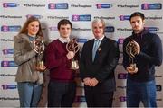 30 January 2017; Pictured are Slaughtneil’s Chris McKaigue, right, Cormac O’Doherty, centre left,  and Aoife Ní Chaiside with their trio of awards alongside Aogán Ó Fearghail, President of the GAA, AIB Ulster Club Footballer, Hurler and Camogie Player of the Year as voted for by the Irish sports media. Sponsor to both the GAA and Camogie Club Championships, AIB honoured eleven club players from camogie, football and hurling at the annual AIB Provincial Club Player Awards in Croke Park. For exclusive content and behind the scenes action from the Club Championships follow AIB GAA on Twitter and Instagram @AIB_GAA and facebook.com/AIBGAA. Photo by Ramsey Cardy/Sportsfile