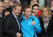 26 June 2011; An Taoiseach Enda Kenny, left, meets European Boxing Championship Gold medal winner Ray Moylette at the match. Connacht GAA Football Senior Championship Semi-Final, Mayo v Galway, McHale Park, Castlebar, Co. Mayo. Picture credit: Ray Ryan / SPORTSFILE