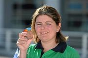 26 June 2011; Team Ireland swimmer Aisling Beacom, Wicklow, Co. Wicklow, after winning the first medal for Team Ireland, a bronze in the 800m freestyle, at the OAKA Olympic Aquatic Center, Athens Olympic Sport Complex. 2011 Special Olympics World Summer Games, Athens, Greece. Picture credit: Ray McManus / SPORTSFILE