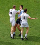 26 June 2011; Ronan Sweeney, 18, Kildare, gets involved in an altercation with Rory O'Carroll, Dublin, for which he was shown a yellow card. Leinster GAA Football Senior Championship Semi-Final, Dublin v Kildare, Croke Park, Dublin. Picture credit: Brendan Moran / SPORTSFILE