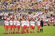 26 June 2011; Tyrone players stand for the National Anthem. Ulster GAA Football Senior Championship Semi-Final, Tyrone v Donegal, St Tiernach's Park, Clones, Co. Monaghan. Picture credit: Oliver McVeigh / SPORTSFILE