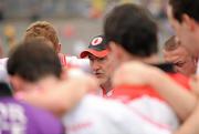 26 June 2011; Tyrone manager Mickey Harte talks to his players after the game. Ulster GAA Football Senior Championship Semi-Final, Tyrone v Donegal, St Tiernach's Park, Clones, Co. Monaghan. Picture credit: Oliver McVeigh / SPORTSFILE