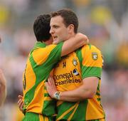26 June 2011; Michael Murphy, right, Donegal, celebrates with Michael Hegarty at the final whistle. Ulster GAA Football Senior Championship Semi-Final, Tyrone v Donegal, St Tiernach's Park, Clones, Co. Monaghan. Picture credit: Oliver McVeigh / SPORTSFILE