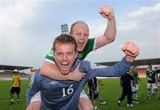 26 June 2011; Leinster & Munster, Republic of Ireland, Cork based players Brendan O'Connell, left, and Ken Hoey celebrate after beating South Region Russia and qualifying for the Regions' Cup Final. 2010/11 UEFA Regions' Cup Finals, Group B, Leinster & Munster, Republic of Ireland v South Region Russia, Estádio Cidade de Barcelos, Barcelos, Portugal. Picture credit: Diarmuid Greene / SPORTSFILE