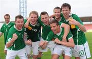 26 June 2011; Leinster & Munster, Republic of Ireland players celebrate after beating South Region Russia and qualifying for the Regions' Cup Final. 2010/11 UEFA Regions' Cup Finals, Group B, Leinster & Munster, Republic of Ireland v South Region Russia, Estádio Cidade de Barcelos, Barcelos, Portugal. Picture credit: Diarmuid Greene / SPORTSFILE