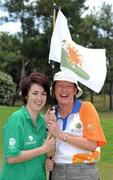 27 June 2011; Team Ireland Clare volunteers Deirdre Linnane, Ballyvaughan, left, and Christine Glynn, Burrin, during the qualifying rounds at the Glyfada Golf Course. 2011 Special Olympics World Summer Games, Athens, Greece. Picture credit: Ray McManus / SPORTSFILE