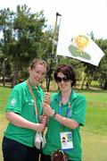 27 June 2011; Team Ireland volunteers Nicola Conneely, left, from Glenamaddy, Co. Galway, and Deirdre Linnane, from Ballyvaughan, Co. Clare, during the qualifying rounds at the Glyfada Golf Course. 2011 Special Olympics World Summer Games, Athens, Greece. Picture credit: Ray McManus / SPORTSFILE