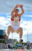 26 June 2011; Michael Bowler, from Caim A.C., in action in the Junior Men's Long Jump during the Woodie’s DIY Junior and U23 Championships. Tullamore Harriers AC, Tullamore, Co. Offaly. Picture credit: Barry Cregg / SPORTSFILE