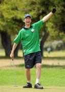 27 June 2011; Team Ireland's Gary Fleming, Monkstown, Co. Cork, celebrates sinking a long putt to save par on the 17th green during the qualifying rounds at the Glyfada Golf Course. 2011 Special Olympics World Summer Games, Athens, Greece. Picture credit: Ray McManus / SPORTSFILE