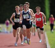 26 June 2011; Andrew Monaghan from Lagan Valley A.C., Co. Antrim, leads the field down the home straight in the Junior Men's 1500m race during the Woodie’s DIY Junior and U23 Championships. Tullamore Harriers AC, Tullamore, Co. Offaly. Picture credit: Barry Cregg / SPORTSFILE