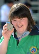 27 June 2011; Team Ireland's Mary Gavin, Templeogue, Dublin, who won a Silver Medal in a 100m Backstroke Final at the OAKA Olympic Aquatic Center, Athens Olympic Sport Complex. 2011 Special Olympics World Summer Games, Athens, Greece. Picture credit: Ray McManus / SPORTSFILE