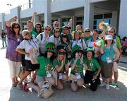 27 June 2011; Team Ireland's Mary Gavin, centre, Templeogue, Dublin, who won a Silver Medal in a 100m Backstroke Final, is photographed with team-mates, coaches and supporters at the OAKA Olympic Aquatic Center, Athens Olympic Sport Complex. 2011 Special Olympics World Summer Games, Athens, Greece. Picture credit: Ray McManus / SPORTSFILE