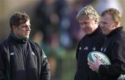 2 February 2002; Ireland A head coach Matt Williams, second from right, pictured with forwards coach Steph Nel, left, and backs coach Mark McCall ahead of the &quot;A&quot; Rugby International match between Ireland A and Wales A at Musgrave Park in Cork. Photo by Brendan Moran/Sportsfile