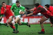 2 February 2002; Brian O'Riordan, of Ireland in action against Denis Leary of Wales during the U21 International match between Ireland and Wales at Donnybrook Stadium in Dublin. Photo by Matt Browne/Sportsfile