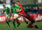 2 February 2002; Brian O'Riordan of Ireland in action against Denis Leary of Wales during the U21 International match between Ireland and Wales at Donnybrook Stadium in Dublin. Photo by Matt Browne/Sportsfile