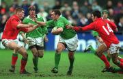 2 February 2002; Sean Phillips of Ireland, is tackled by Bryn Griffiths, left and Liam Roberts, right, of Wales during the U21 International match between Ireland and Wales at Donnybrook Stadium in Dublin. Photo by Matt Browne/Sportsfile