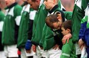 3 February 2002; Ireland's Peter Clohessy linesout with his son Luke ahead of the Lloyds TSB Six Nations Championship match between Ireland and Wales at Lansdowne Road in Dublin. Photo by Brendan Moran/Sportsfile