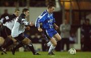 7 February 2002; Tom Mohan of Finn Harps in action against Chris Lawless of Dundalk during the FAI Carlsberg Cup Quarter-Final match between Dundalk and Finn Harps at Oriel Park in Dundalk, Louth. Photo by David Maher/Sportsfile