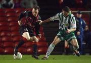 8 February 2002; Trevor Molloy of Bohemians, in action against Jody Lynch of Bray Wanderers during the FAI Carlsberg Cup Quarter-Final match between Bohemians and Bray Wanderers at Dalymount park in Dublin. Photo by David Maher/Sportsfile
